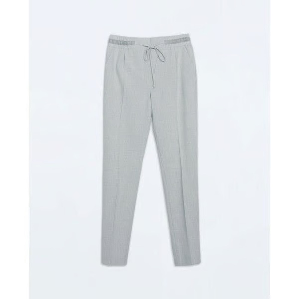 Zara Basic Drawstring Trousers Grey Coquette Work Pants Bow Tie Front Sz M
